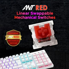 Ant Esports MK3400 Pro V3 Mechanical RGB Gaming Keyboard, 104 Keys-Red Switch, Multicolour Backlit, Anti-Ghosting, USB Wired, Media Keys, 12 LED Modes, for PC, Mac, Windows, Linux – White