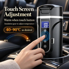 HASTHIP Car Electric Kettle 450ml 12/24V 150W 304 Stainless Steel | Water Heating, LCD Temperature Display, Leak-Proof Lid, Compact Vehicle Travel Use, Portable Design