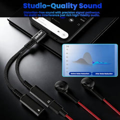 Verilux 3 in 1 Type C to 3.5mm Audio Splitter Headphone Adapter 60W PD