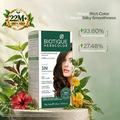 Biotique Herbcolor Conditioning Hair Colour l Ammonia Free Hair Color l 9 Organic Herbal Extracts l Natural and Healthy Shine l 50g + 110ml| Natural Black 1N (Pack of 1)