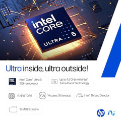 HP 15 Smartchoice, Intel Core Ultra 5 125H 12 TOPS, 24GB DDR5 (Upgradeable) 1TB SSD,Anti-Glare, FHD, 15''/39.6cm,Win11, M365*Office24, Silver, 1.65kg, FD1458TU, FHD Camera w/Shutter, Backlit AI Laptop