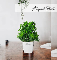 Asharya® Artificial Flower Plants for Home Décor – Set of 4 Mini Potted Plants (7 Inch) in White Pots | Pink, Yellow, Red & Blue Faux Flowers for Living Room, Office, Indoor Outdoor Decoration