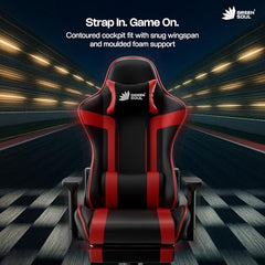Green Soul Raptor 2.0 Racing Edition Ergonomic Gaming Chair with Premium PU Leather, Adjustable Neck & Lumbar Pillow, 3D Adjustable Armrests & Heavy Duty Nylon Base (Black & Red)
