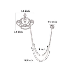 SYGA Luxury Crown Style Brooch for Men's & Women Suit Shirt Stud Brooch Lapel Pin Brooch Pin Chain Tassel Brooch Pin with Crystal Chain(silver heart crown)