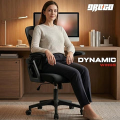 DROGO Comfortwing Premium Ergonomic Office Chair for Work from Home, High Back Computer Chair with Breathable Mesh, Armrest, Adjustable Seat, Rocking & Winged Back | Mesh Chair for Office (White/Blue)