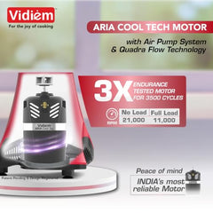 Vidiem EVA Royal 750W Mixer Grinder with 3 Jars | 750W mixer Grinder | 2 Years Product Warranty & 5 Years Motor Warranty | Red & Black