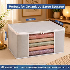 Homestrap set of 6 Foldable Saree Covers/Clothes Storage Bag/Wardrobe Organizer With Transparent Window And Zip For Lehenga, Suit, Dress,& Accessories (Grey)(Featured on Shark Tank), Polypropylene