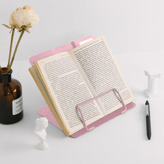 SYGA Reading Bookshelf Metal Mini Book Stand,Book Holder, Hands Free, Adjustable Cookbook,Documents Holder, Portable Bookstand for Music Books, Textbook, Recipe,Tablet, Ipad(Pink)