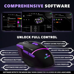 EvoFox Performance Series Banshee Rechargeable Wireless Gaming Mouse (2.4G+BT+Wired), Hyper Connect-Pixart3325 Sensor, Upto 1000Hz Polling Rate & 10000DPI,8 Programmable Buttons,Comprehensive Software
