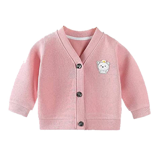 Momisy Baby Boy & Girls Cotton Blend Sweater Jacket Front Open V-Neck Cardigan 2 To 3 Years, Pink, Large