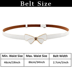 SYGA Women's Bow Knot Skinny Stretchy Leather Thin Belt, White (Pack of 1)