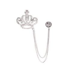 SYGA Luxury Crown Style Brooch for Men's & Women Suit Shirt Stud Brooch Lapel Pin Brooch Pin Chain Tassel Brooch Pin with Crystal Chain(silver heart crown)