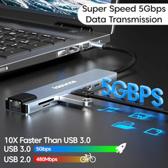 Sounce 4-Port USB 3.0 Hub for PC – High-Speed Aluminum USB Hub Compatible with PC, MacBook, Mac Pro, Mac mini, iMac, Surface Pro, and XPS. 4-Port High Speed USB Hub with Aluminium Shell