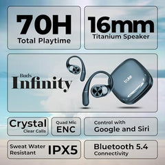 truke Newly Launched Buds Infinity Open Ear Wireless Earbuds with 70Hours of Playtime, 16mm Titanium Speaker, Quad Mic PureVoice™ ENC for Clear Calls, Dual Pairing, Fast Charging OWS - Royal Blue