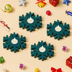 eCraftIndia Wooden Floral Printing Block Decorative Tea Light Candle Holders (Set of 12, Green White) Diwali Christmas Decorations Items for Home Office Christmas Gifts for Women Men Family Friend