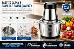 800W Electric Meat Grinder & Food Chopper with 304 Stainless Steel Bowl, 4-Blade Vegetable Processor, 2-Speed Control for Meat, Fish, Fruits, Onion, Garlic, Nuts & More for Home Kitchen, Easy Cleaning