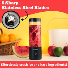 InstaCuppa Portable Blender Bottle, Long Lasting 6000 mAh Battery with Fast Charging, LED Display for Battery Status & 40-Second Blend Timer, Sipper Lid & Detachable Bottom Cap, 230 Watts, 600 ML