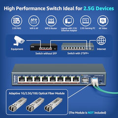 YuanLey 18 Port 2.5G PoE Switch Unmanaged, 16 x 2.5G Base-T PoE Ports, 2 x 10G RJ45 UpLink, IEEE802.3af/at, 250W, Compatible with 100/1000/2500Mbps, Metal Case, 2.5Gbe Network Switch