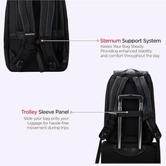 HARISSONS Carbon 15.6 Inch Business Travel Laptop Backpack | Anti-Theft Pocket, Rain Cover & External USB Gate | 30L Durable Work + Travel Backpack for Men | Black