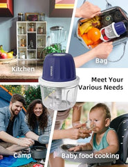 UN1QUE 350ML Rechargeable Mini Electric Chopper for Kicthen Use | One-Touch Operation | 304 Stainless Steel Blades | Chopper Electric for Chop, Mince, Puree, Whisk, Grind