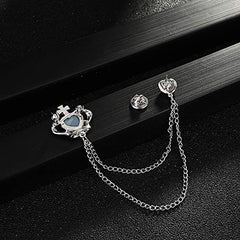 SYGA Men's & Women Suit Shirt Stud Lapel Pin Chain Tassel Brooch Pin with Crystal Chain(Silver Sapphire Crown)