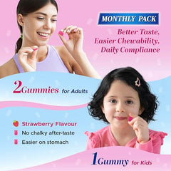 Calcimax Calcium Gummies with Vitamin D for Men Women and Kids Above 5 Years | Sugar Free | Strawberry Flavour | Bone Health Supplement | 60 Gummies