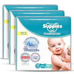 Amazon Brand - Supples Premium Baby Diaper Pants | 84 Baby Diapers | XXL | 15-25 Kg | 42 x 3 Packs | 12 Hrs Absorption | Cushiony Cotton Soft Fabric | Phthalates-Free | Triple Leak Guard