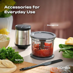 CΓRAA Chopper Electric for Kitchen | ChopLab Pro By Chef Sanjyot Keer | Compact Electric Chopper for Vegetable Chopping & Meat Mincing | Stainless Steel 4-Plane Blades | Black