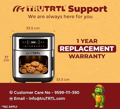 Mr. TRU Manual Air Fryer for Home | Actual 4.5 Liter | 1400 Watt | 1 Year Warranty | Uses 90% less Oil | Time & Temp Control Knobs | Glossy Black