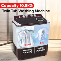 LG 10.5 kg, 5 Star, Roller Jet Pulsator with Soak, Wind Jet Dry Technology, Semi-Automatic Top Load Washing Machine (P105ASRAZ, Burgundy, Rat Away & Smart Filter)