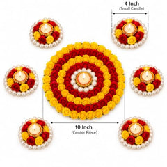 Webelkart Premium Pack of 9 Diwali Decoration Flower Rangoli Diwali Decorative Rangoli with Diya Set, Tea Light Candle Holder Floor Rangoli Festival Decor Home,Deepawali Center 10" and Samll 4" in