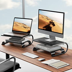 WALI Dual Monitor Stand for Desk, Desk Monitor Riser 3 Height Adjustable, Laptop Riser with Airflow Vents, Desk Organizer for Computer, Laptop, Printer, Notebook (STT003-2), 2 Pack, Black