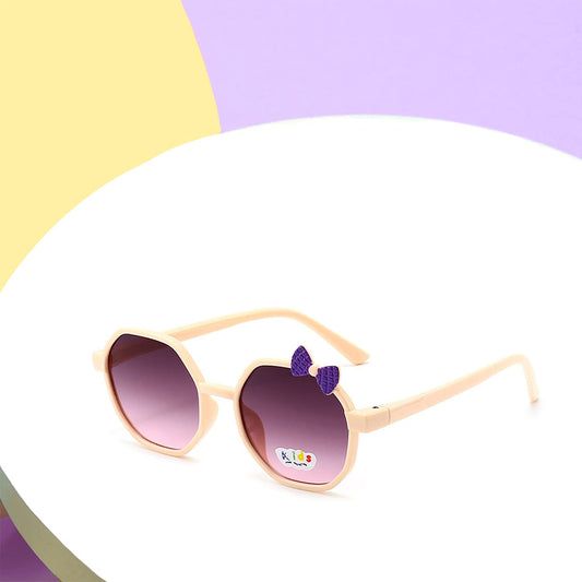 SYGA Children's Sunglasses Square Frame Bow-Knot Lens Eyewear Polygonal Kids Goggles Anti-UV Sunglasses (Beige)