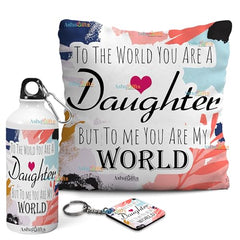 Gift for Daughter Birthday Special Birthday for Daughter Printed Cushion(12 inch X 12 inch with Filler with Keychian) Girls Pillow Daughters Day for Daughter and Girls AT-7