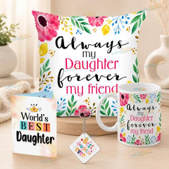 Gift for Daughter Birthday Special Birthday for Daughter Printed Cushion(12 inch X 12 inch with Filler with Keychian) Girls Pillow Daughters Day for Daughter and Girls AT-7