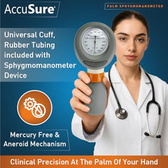 AccuSure XP-01 Palm-Style Aneroid Sphygmomanometer BP Monitor | Single-Hand Operation | Bladderless Cuff | Portable Manual Blood Pressure Monitor with Pressure Release Button