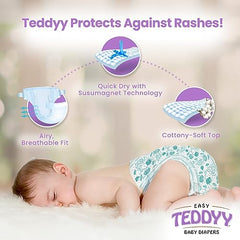 TEDDYY Easy Baby M Size Diaper Tape Style |126 Count (Medium) | 6-11 kgs (Pack of 2) | Quick Absorbency | Extra Super Soft | Anti - Bacterial | Wetness Indicator with Adjustable Grip Tapes
