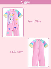 SYGA Children's Swimsuits for Girls Pink Crown Unicorn-XL Size Perfect for Kids Age 7-8 Years Old (Pink)