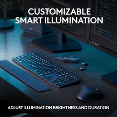 Logitech MX Keys S Combo - Performance Wireless Keyboard and Mouse with Palm Rest, Customisable Illumination, Fast Scrolling, Bluetooth, USB C, for Windows, Linux, Chrome,