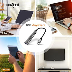 Frontech 8-in-1 Multi-Port Expansion Hub, Dual Input (USB-C & USB), High-Speed Data Transfer, Metal Matt Finish, Backed with 1 Year Warranty (NC-0058)