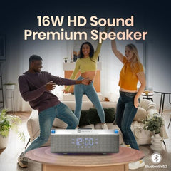 Portronics String 16W HD Sound Bluetooth Speaker with 15W Wireless Charging, RGB LED Lights, Digital Clock with Alarm Setting, Built-in White Noise, USB/SD Card/AUX in, Type C Charging(White)