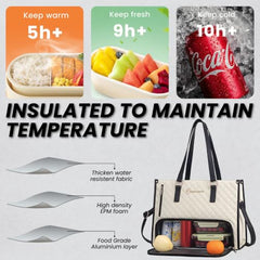 OCEANEVO 2 in 1 Stylish Laptop Tote Bag for Women Office use with Insulated Lunch Bag Compartment includes Small Pouch and Luggage Tag, Laptop Handbag for Office, Travel - 42x32x16 Cm - White-Brown