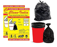 Clean India - Plastic Garbage Bags|6 Packs Of 30 Pcs | 19X21 Medium Disposable Garbage Trash Waste Dustbin Bags Of 54Cm X 48Cm (Ci19210008) - 180 Count