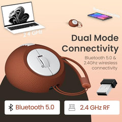 Portronics ToadPlay Rugby Mini Wireless Bluetooth Mouse with Dual Wireless Connectivity (BT + 2.4 GHz), Rechargeable Battery, Noise-Free Clicking, Multi-Device Pair, Adjust Sensitivity (Brown)