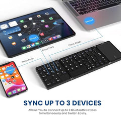 HETVIN Foldable Bluetooth Keyboard, Tri- Foldable Portable Wireless Keyboard with Touchpad, USB-C Rechargeable for iOS, Android, Windows System Laptop Tablet Smartphone Device