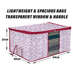 Kuber Industries Non-Woven Underbed Storage Bag | Clothes Storage Organizer | Blanket Cover With Clear Window | Zipper Closure & Handle Cloth Organizer | Check-Design | Large | Pack Of 4 | Cream
