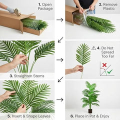 GARDEN GYANI Artificial Areca Palm Plant with Black Pot – 145 cm Tall Faux Tropical Decorative Plant with 35 Leaves for Home, Office & Living Room Décor