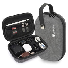 BonKaso Tech Organizer Pouch Hard Shell – Travel Electronics Accessories Case for Charger, USB Cable, Power Bank, Earphones & Hard Drive | Compact EVA Storage Bag – Black & Blue