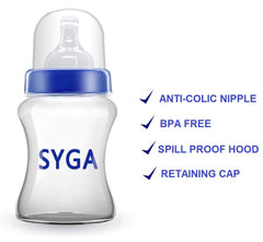SYGA Baby Feeding Bottle Wide Neck BPA Free Non Colic Extra Safe Feeding Bottle, Blue-150ml