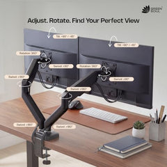 Green Soul Single Monitor Gas Spring Stand|Fits 13-32" Screen|9Kg Weight Capacity|Height Adjustable Desk Mount, VESA Plate, Grommet & C-Clamp Base|Monitor Riser for Desk|Tilt, Swivel & Rotation|Black